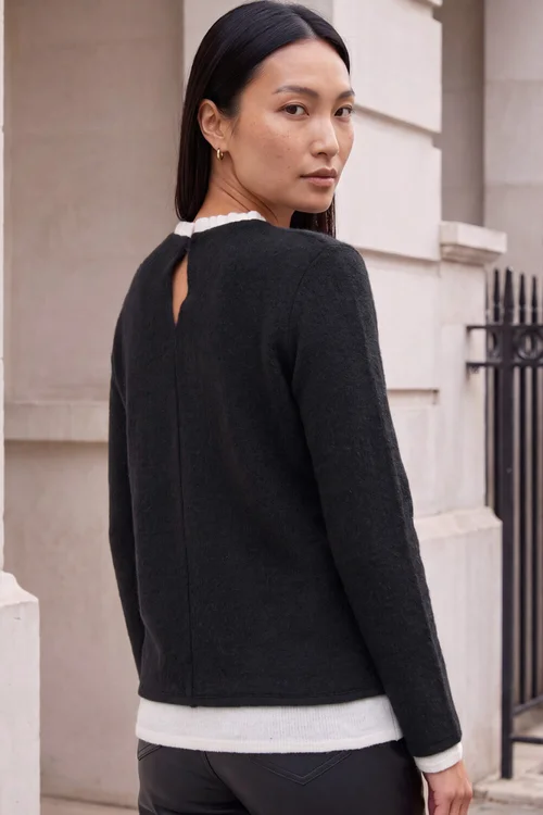 Roman Black Frill Contrast Stretch Jersey Top - 16 Image 3