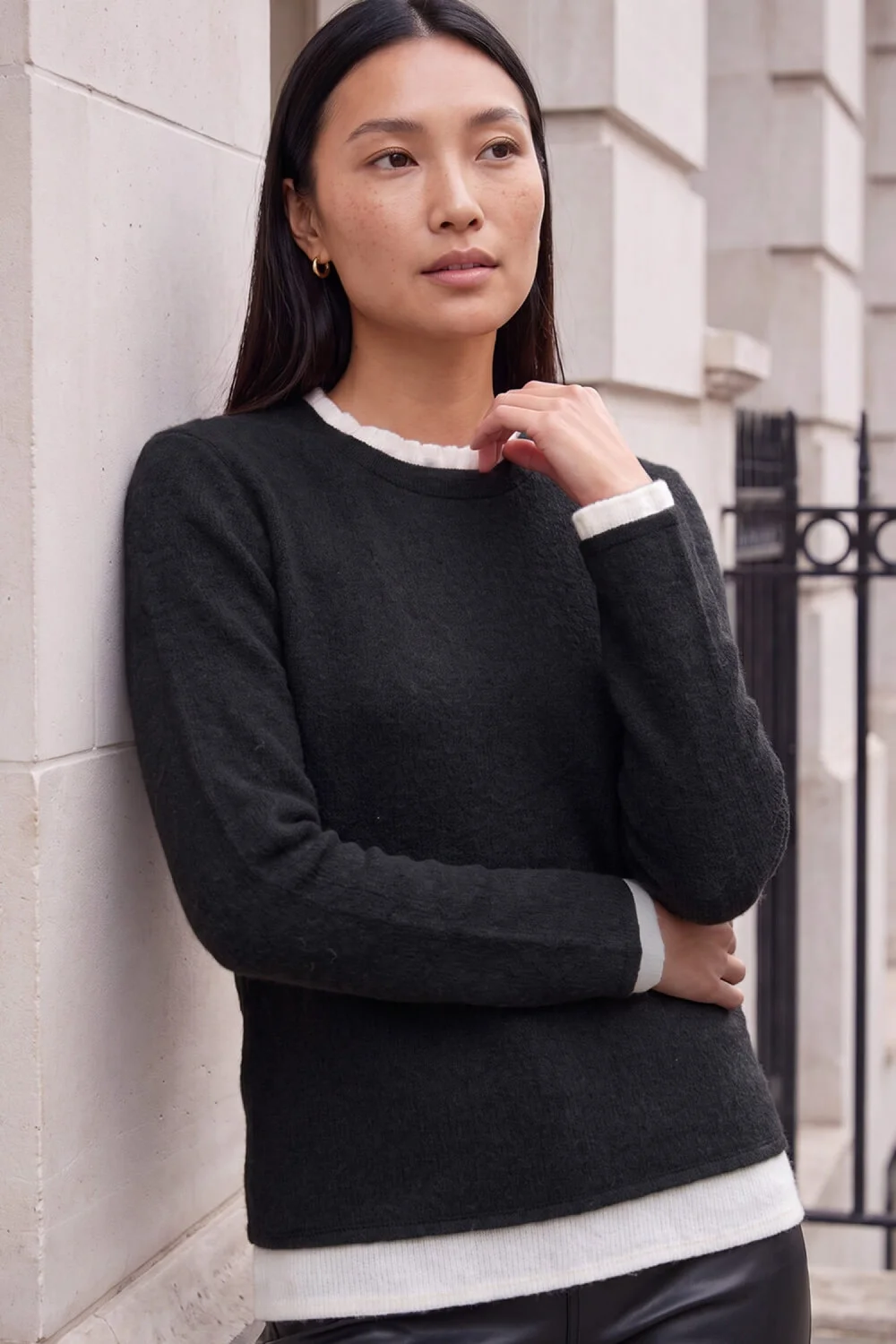 Roman Black Frill Contrast Stretch Jersey Top - 16 Image 1