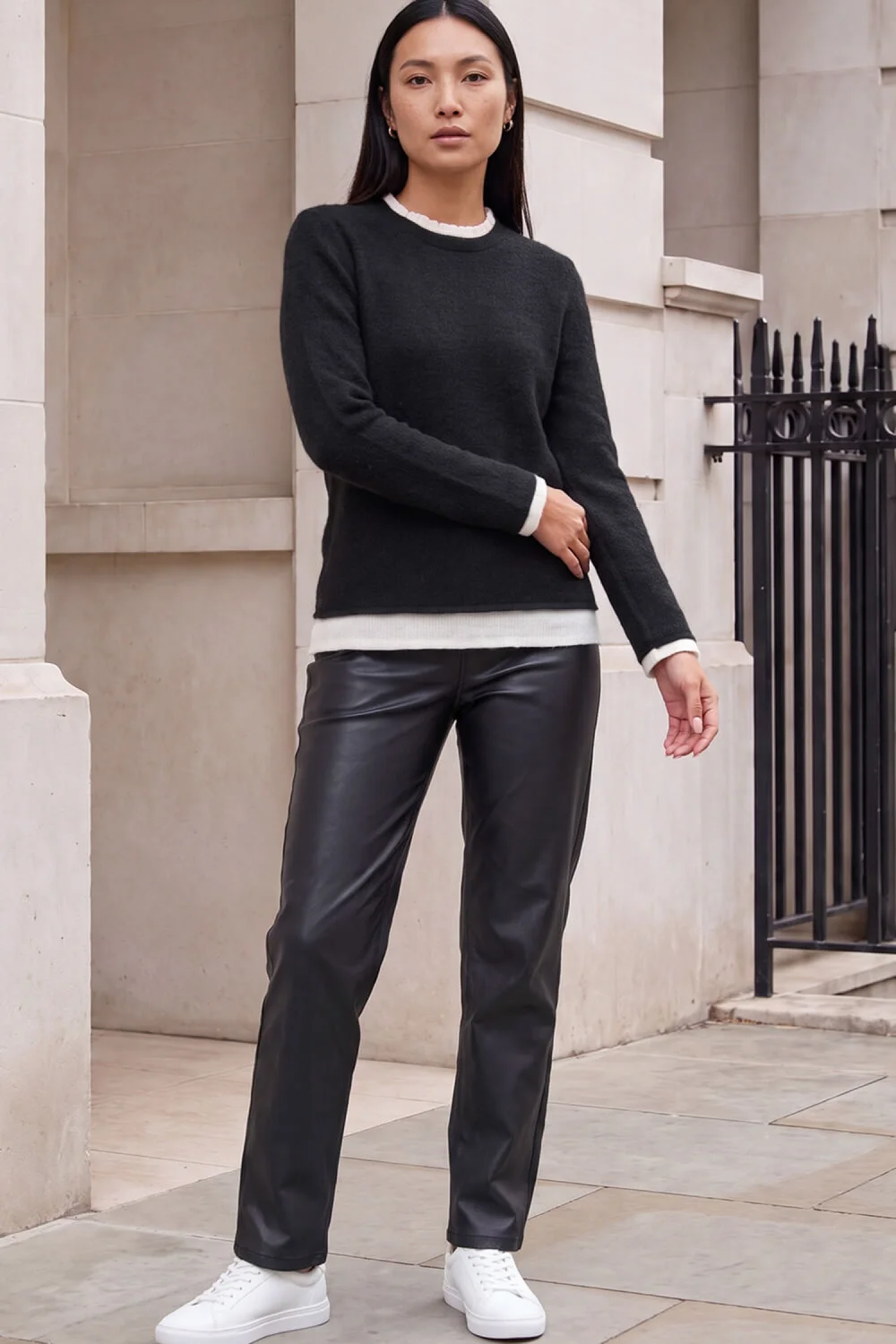 Roman Black Frill Contrast Stretch Jersey Top - 16 Image 2