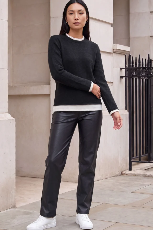 Roman Black Frill Contrast Stretch Jersey Top