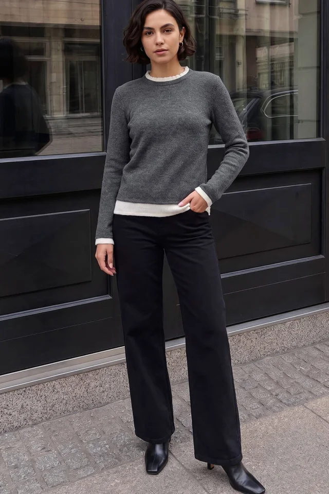 Roman Grey Frill Contrast Stretch Jersey Top