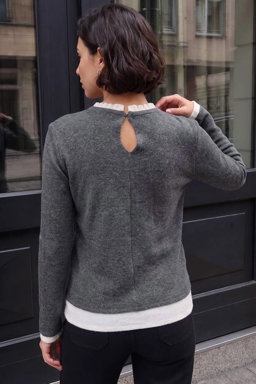 Roman Grey Frill Contrast Stretch Jersey Top - 10 Image 3