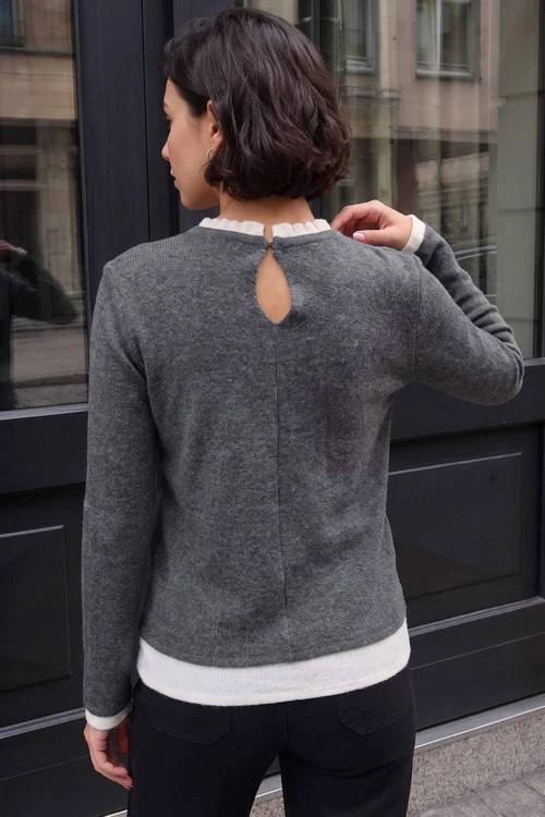 Roman Grey Frill Contrast Stretch Jersey Top - 10 Image 3