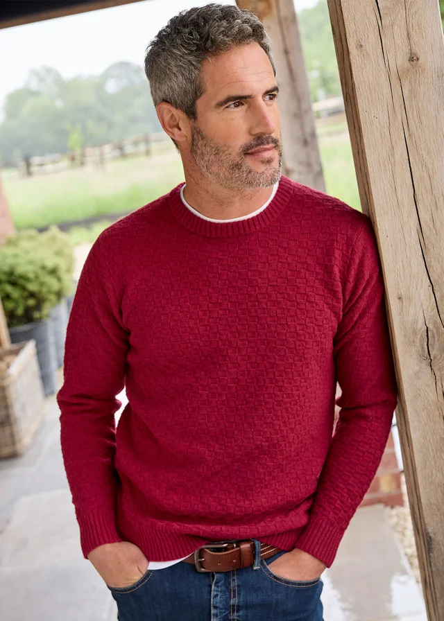 Cotton Traders Red Textured Basket Stitch Jumper
