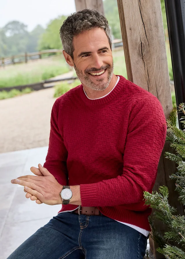 Cotton Traders Red Textured Basket Stitch Jumper
