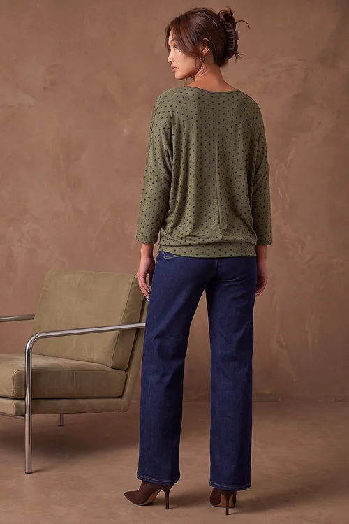 Roman Khaki V Neck Polka Dot Top - 18 Image 3