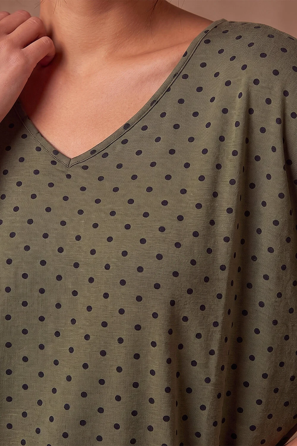 Roman Khaki V Neck Polka Dot Top - 18 Image 4