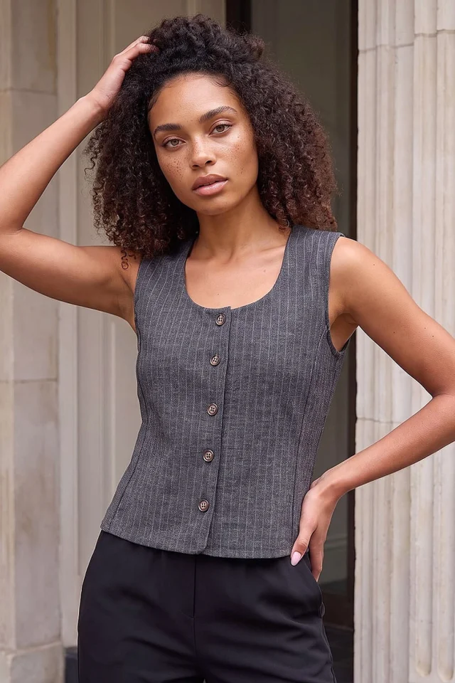 Dusk Grey Pinstripe Stretch Waistcoat