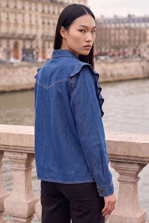 Dusk Blue Denim Frill Buttoned Shirt - 14 Image 3