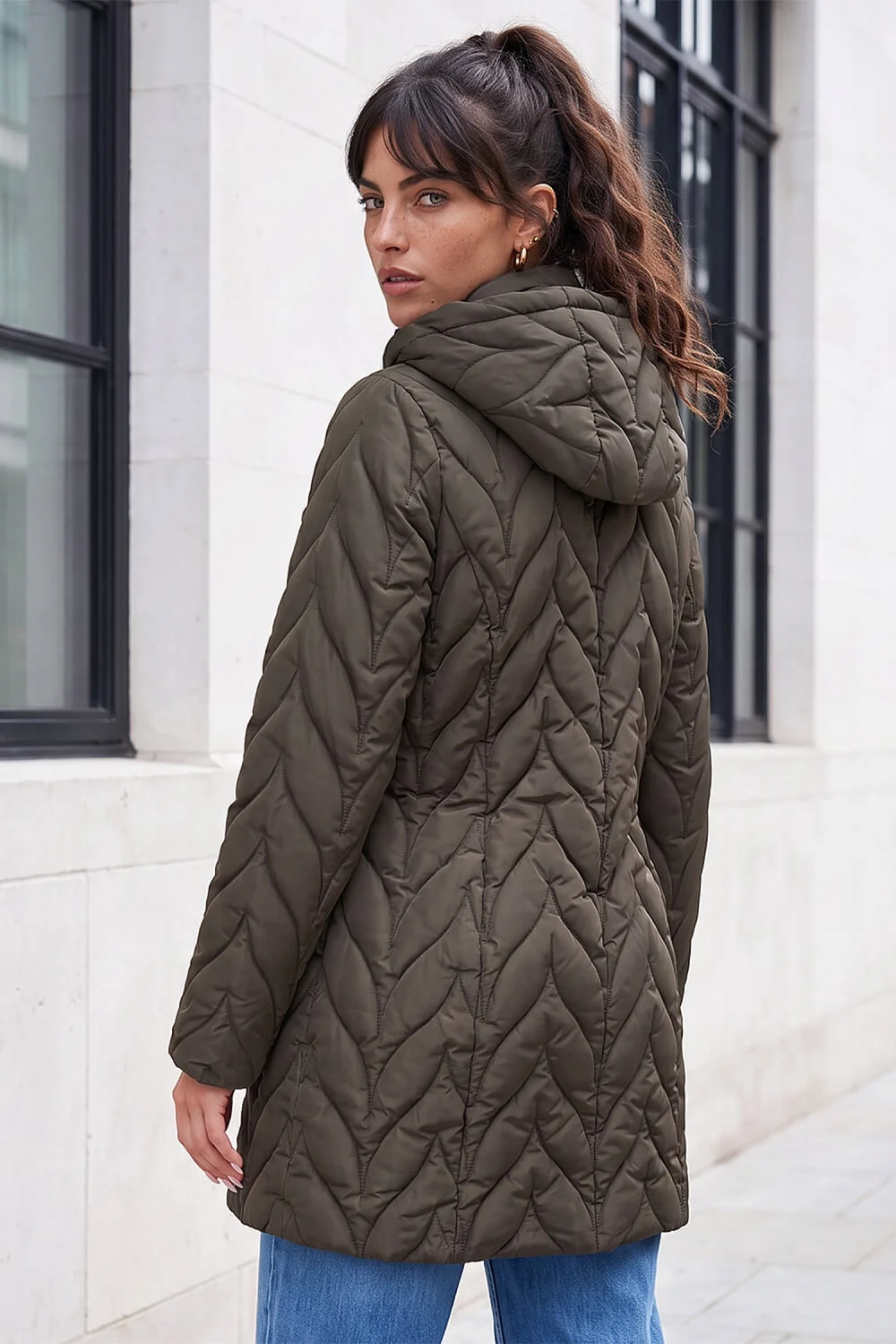 Roman Khaki Zig Zag Padded Coat - 12 Image 4