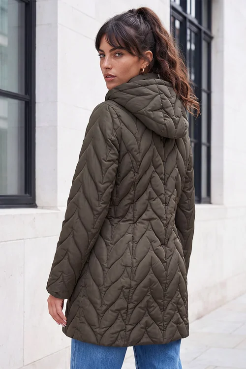 Roman Khaki Zig Zag Padded Coat - 12 Image 4