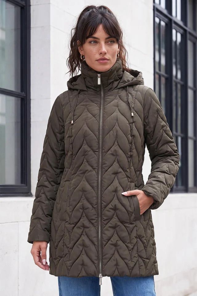 Roman Khaki Zig Zag Padded Coat