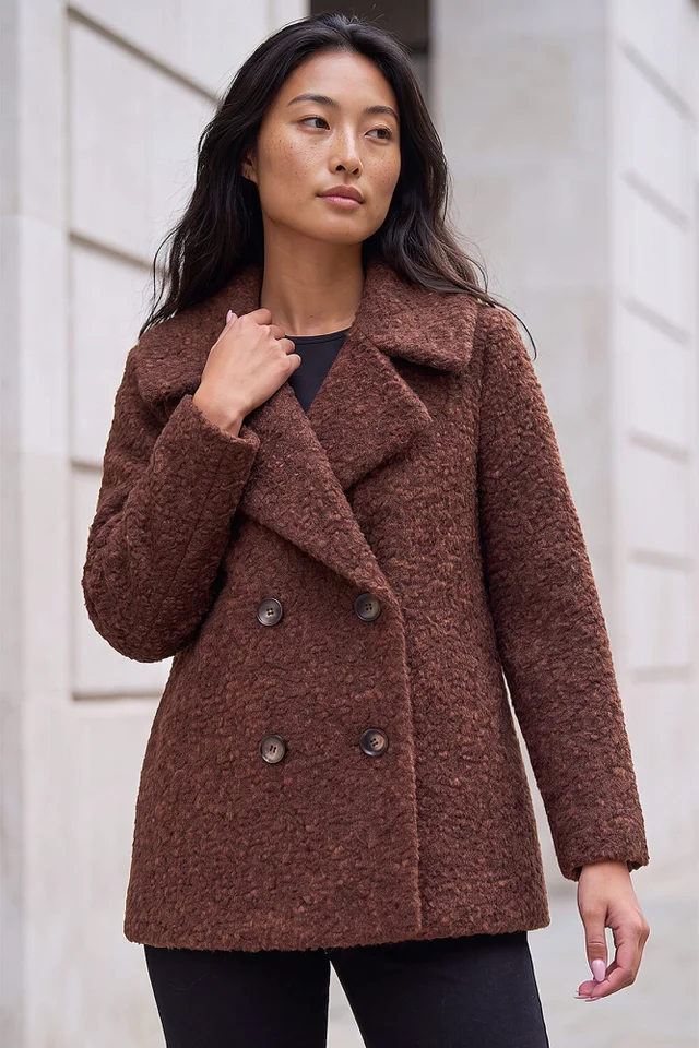 Roman Rust Petite Double Breasted Boucle Coat