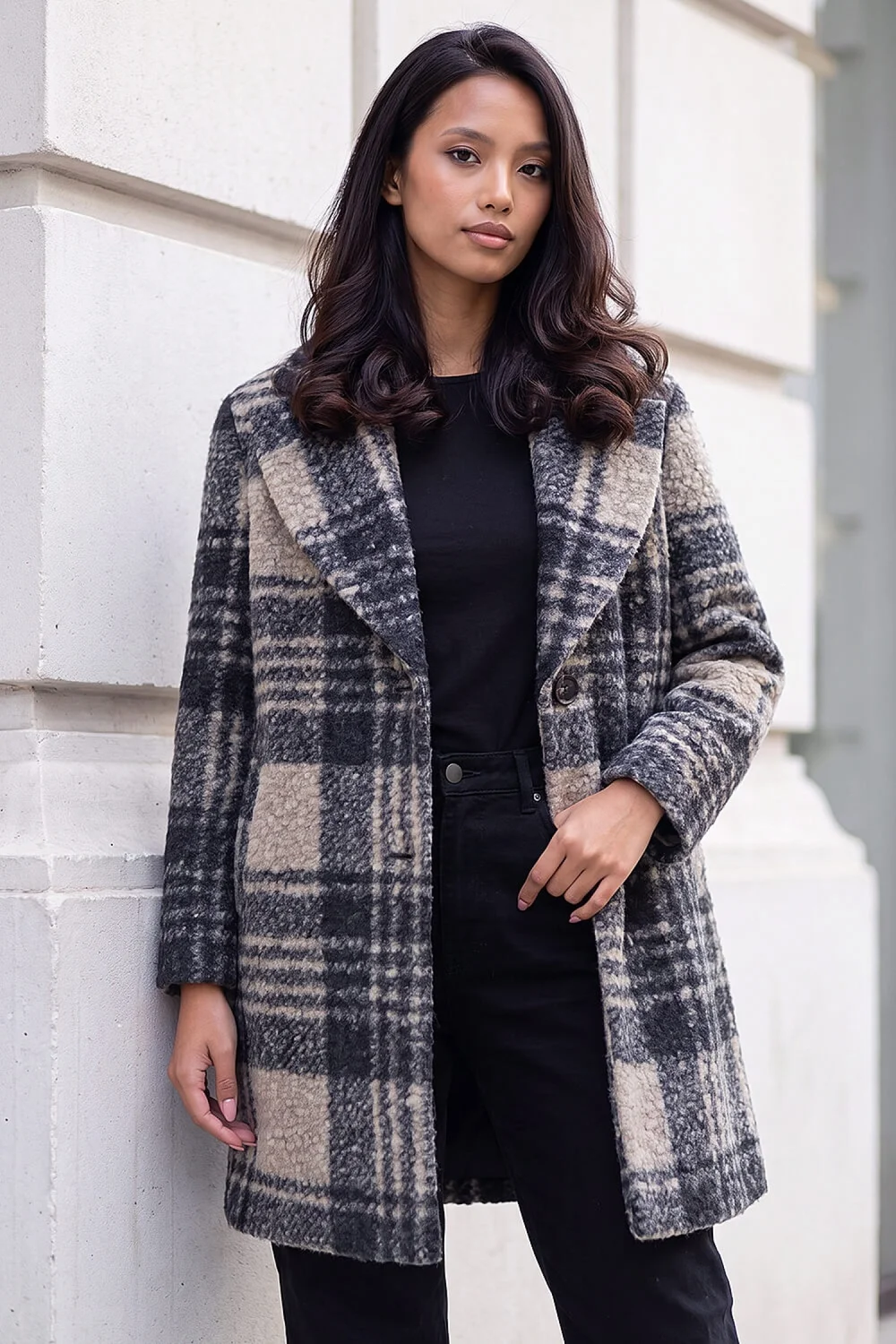 Roman Black Petite Boucle Check Coat - 16 Image 1