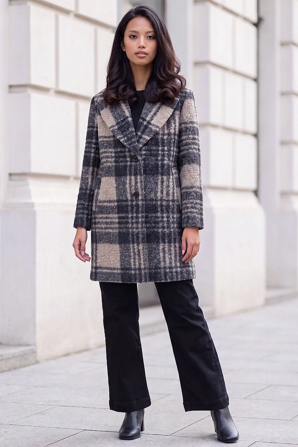Roman Black Petite Boucle Check Coat - 16 Image 3