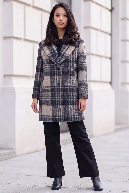 Roman Black Petite Boucle Check Coat - 16 Image 3