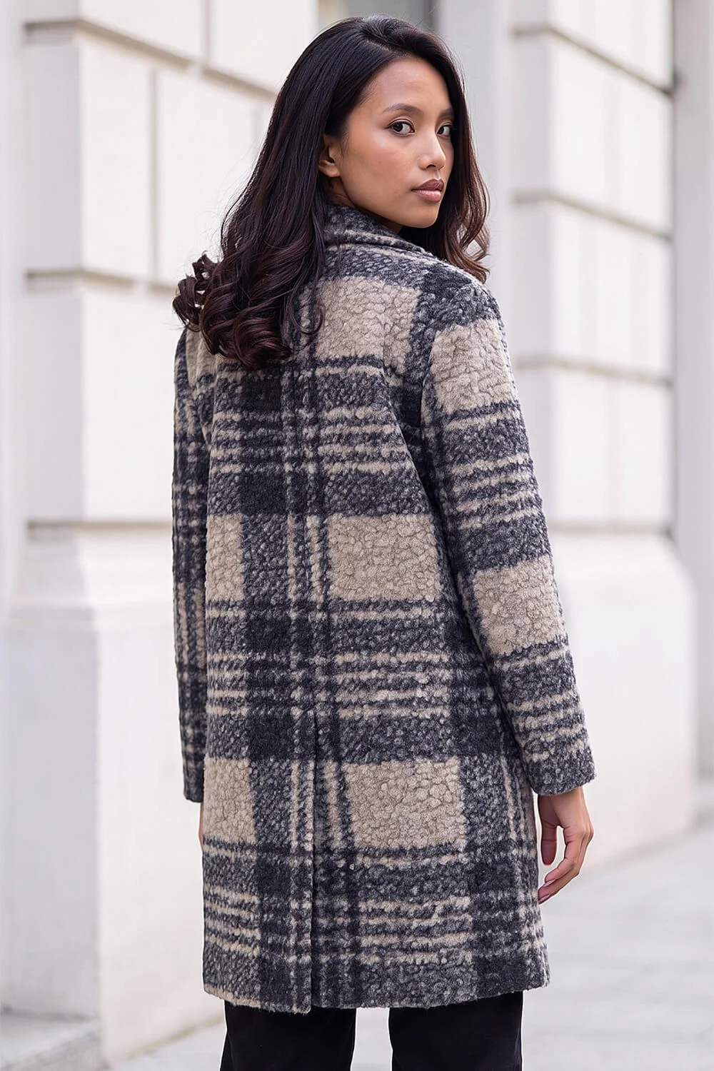 Roman Black Petite Boucle Check Coat - 16 Image 4