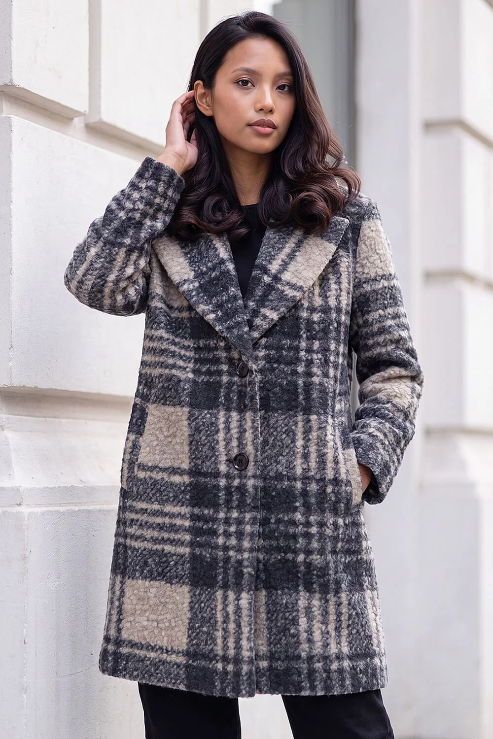 Roman Black Petite Boucle Check Coat - 16 Image 2