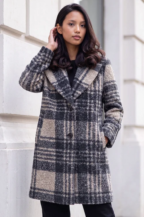 Roman Black Petite Boucle Check Coat - 16 Image 2