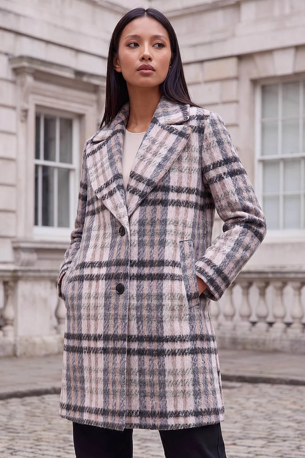 Roman Light Pink Petite Boucle Check Coat - 14 Image 1
