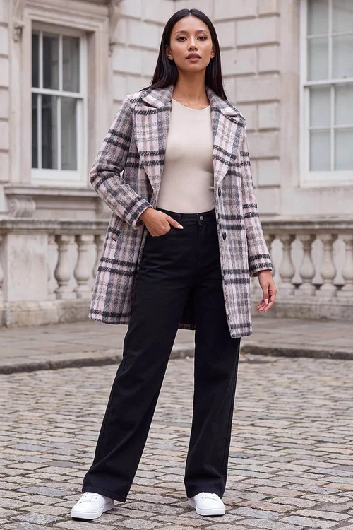 Roman Light Pink Petite Boucle Check Coat - 14 Image 2