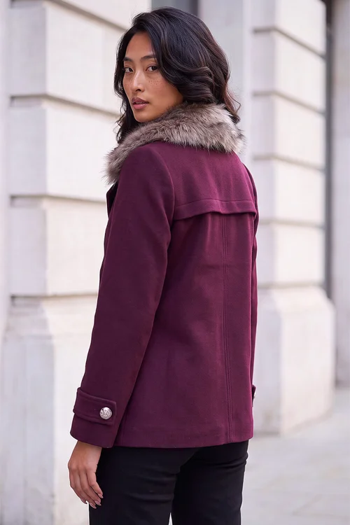 Roman Wine Petite Fur Collar Coat - 10 Image 4