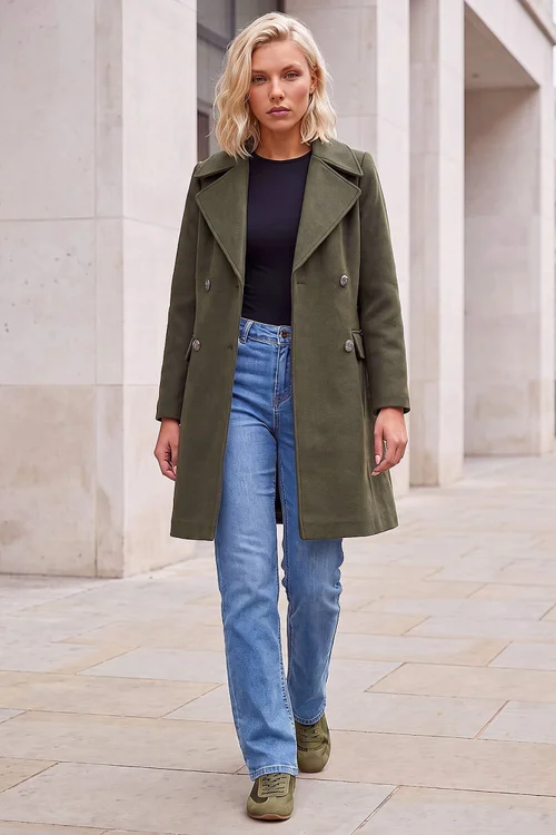 Roman Khaki Petite Collar Double Breasted Coat - 18 Image 2