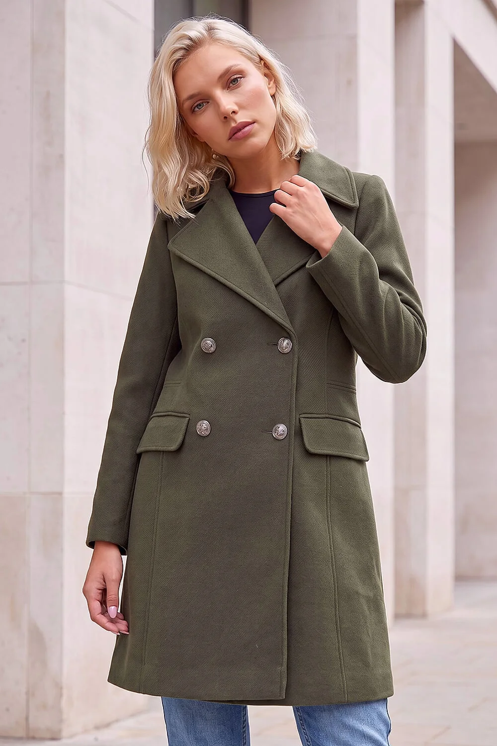 Roman Khaki Petite Collar Double Breasted Coat - 18 Image 1