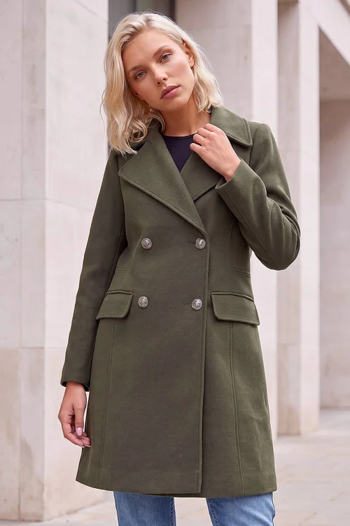 Roman Khaki Petite Collar Double Breasted Coat - 18 Image 1