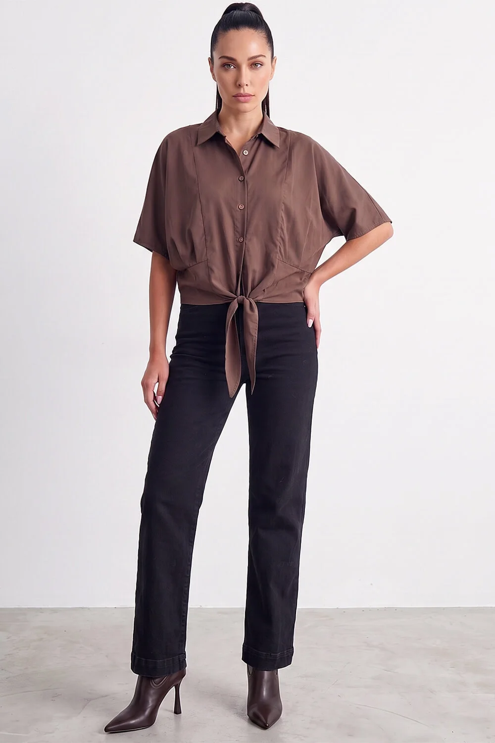 Dusk Chocolate Tie Detail Shirt - S Image 2