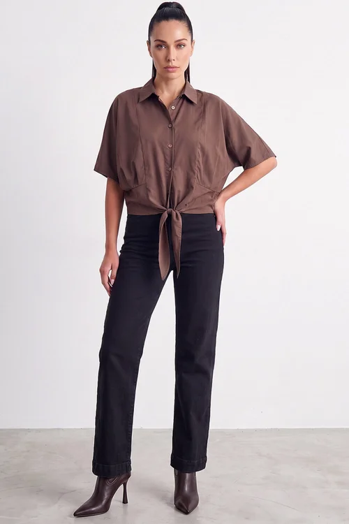 Dusk Chocolate Tie Detail Shirt - S Image 2