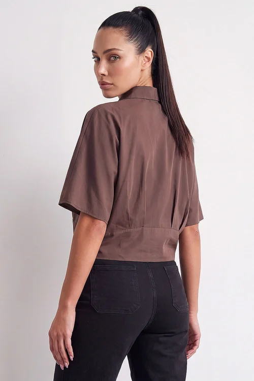 Dusk Chocolate Tie Detail Shirt - S Image 3