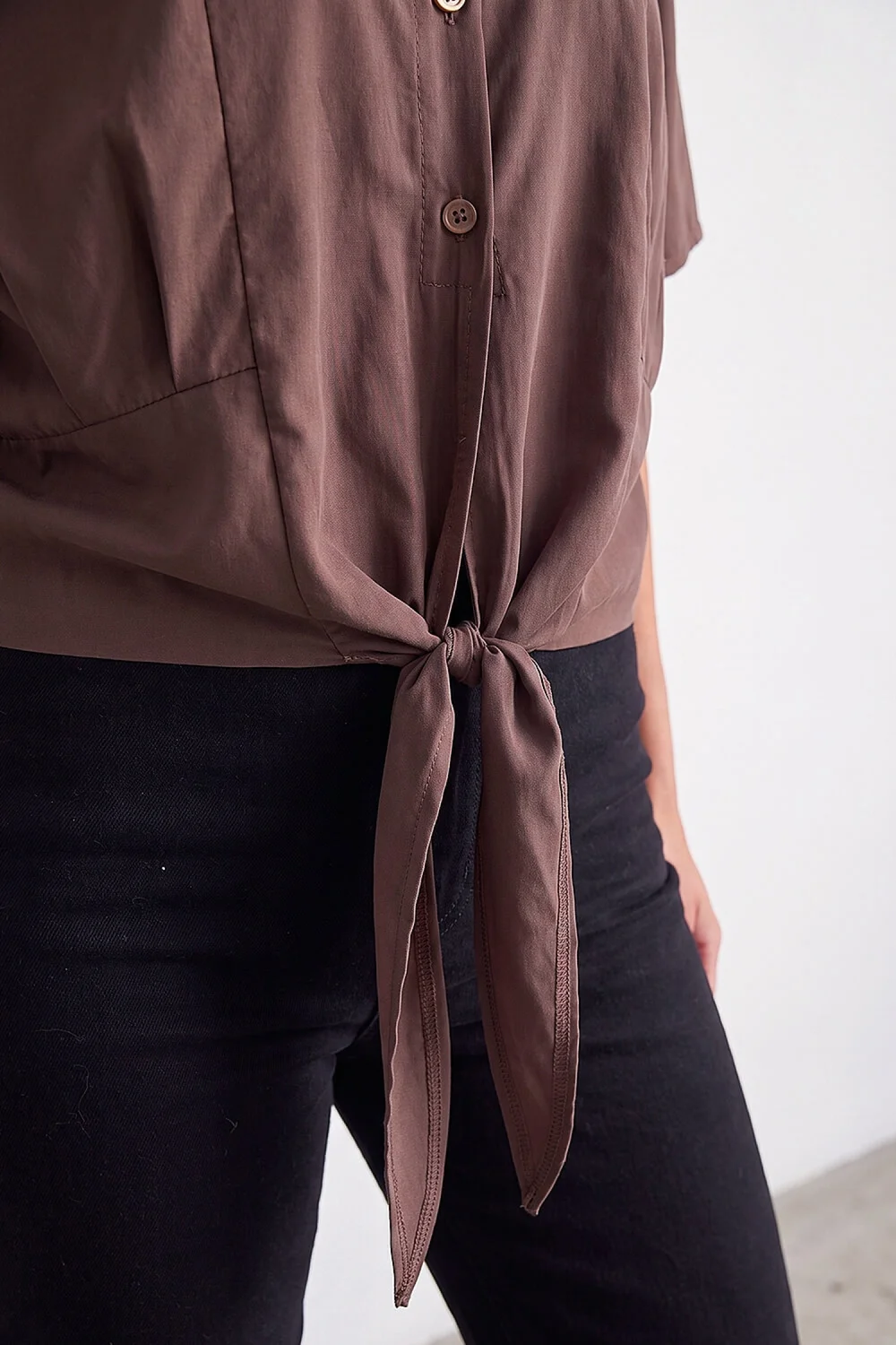 Dusk Chocolate Tie Detail Shirt - S Image 4