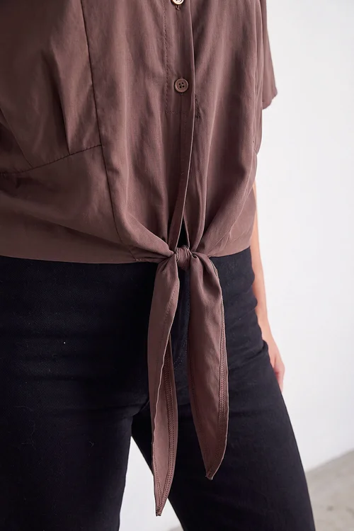 Dusk Chocolate Tie Detail Shirt - S Image 4
