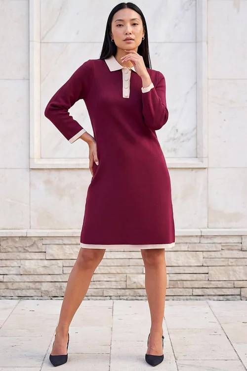 Roman Wine Button Detail Knitted Dress - 16 Image 2
