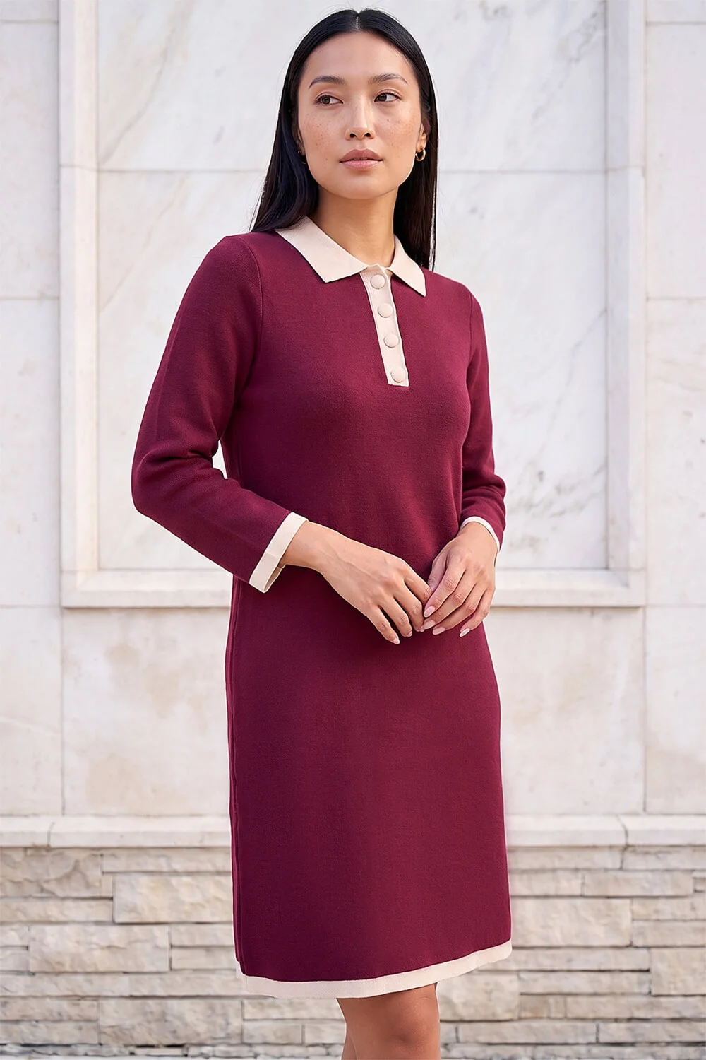 Roman Wine Button Detail Knitted Dress - 16 Image 1