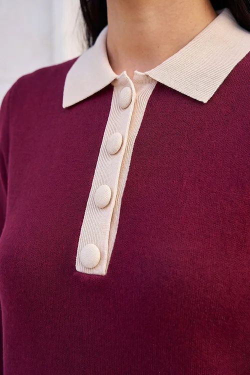 Roman Wine Button Detail Knitted Dress - 16 Image 4