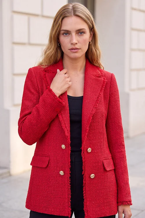 Roman Red Fray Mid Boucle Jacket - 10 Image 1