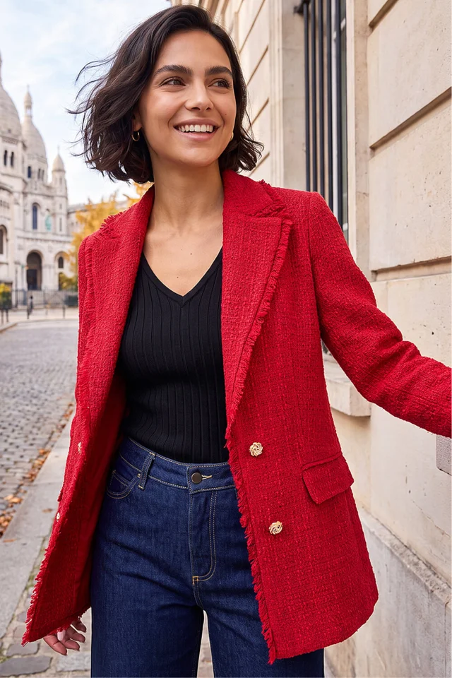 Roman Red Fray Mid Boucle Jacket