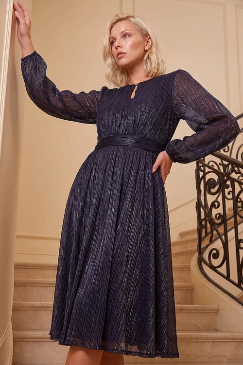Roman Midnight Blue Petite Crinkle Dress - 10 Image 2