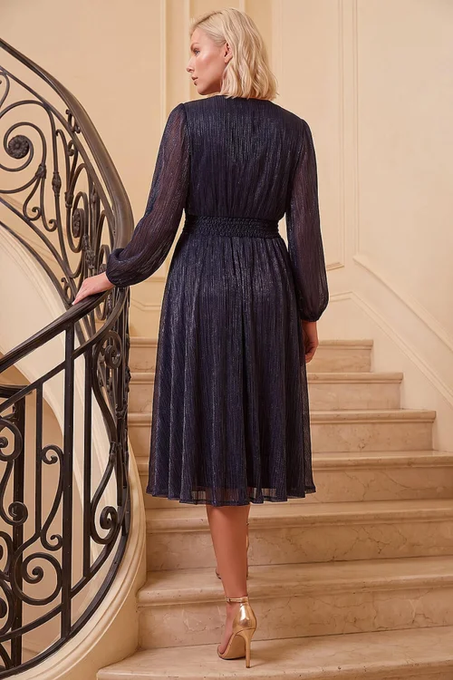 Roman Midnight Blue Petite Crinkle Dress - 10 Image 3