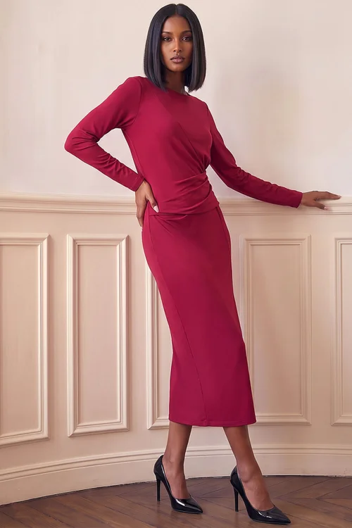 Dusk Wine Ruched Waist Midi Dress - 18 Image 2