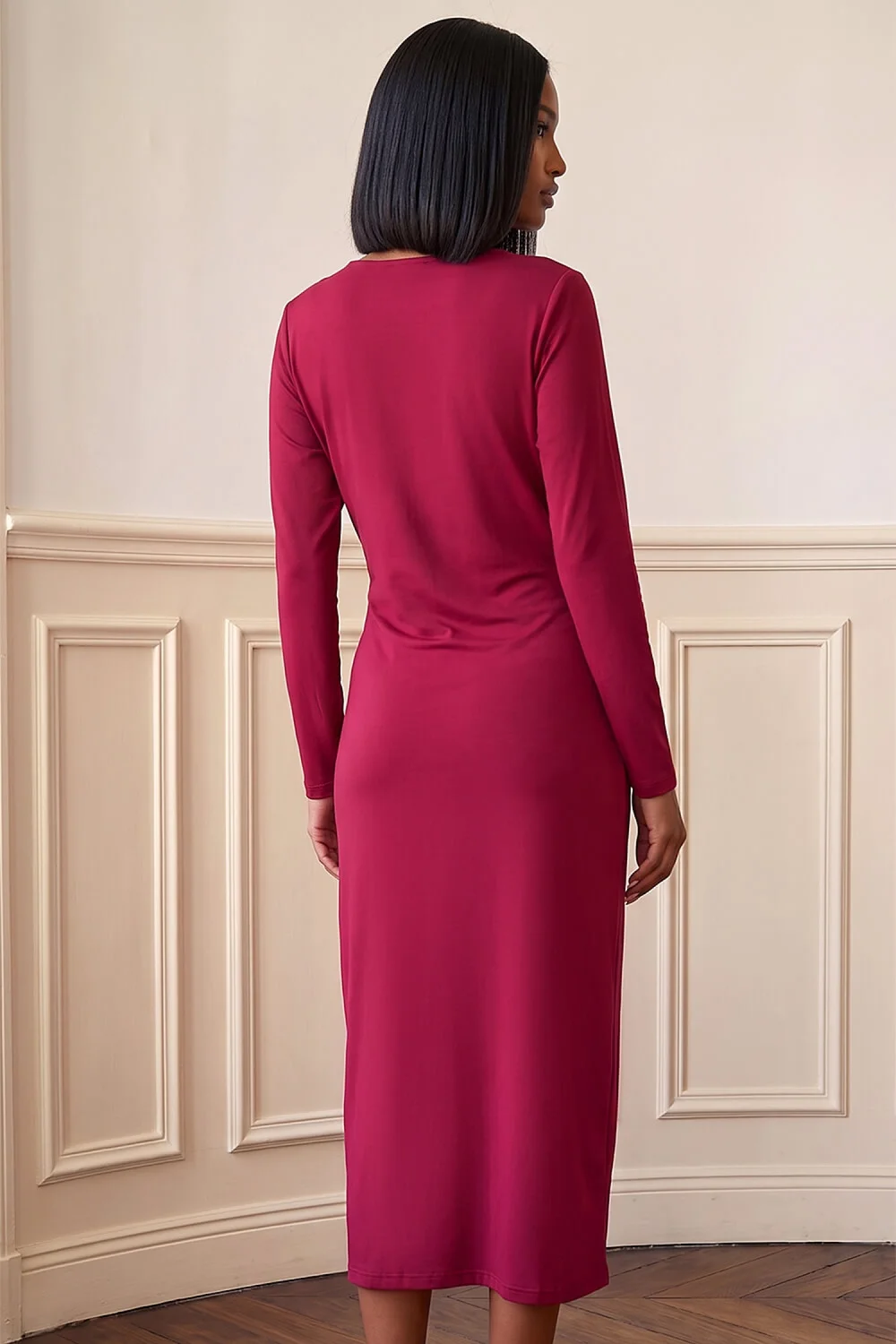 Dusk Wine Ruched Waist Midi Dress - 18 Image 3