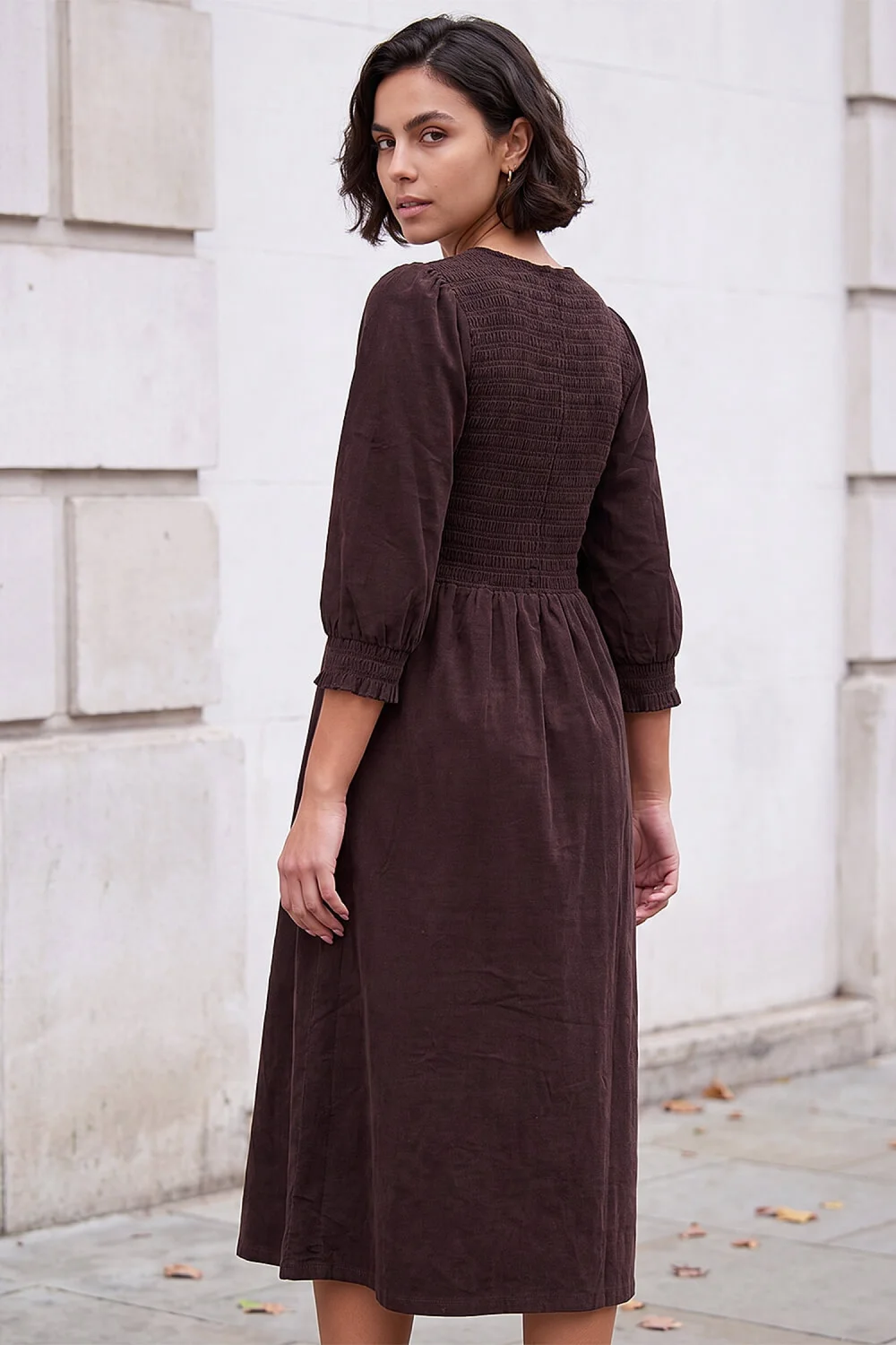 Roman Chocolate Corduroy Shirred Midi Dress - 10 Image 3