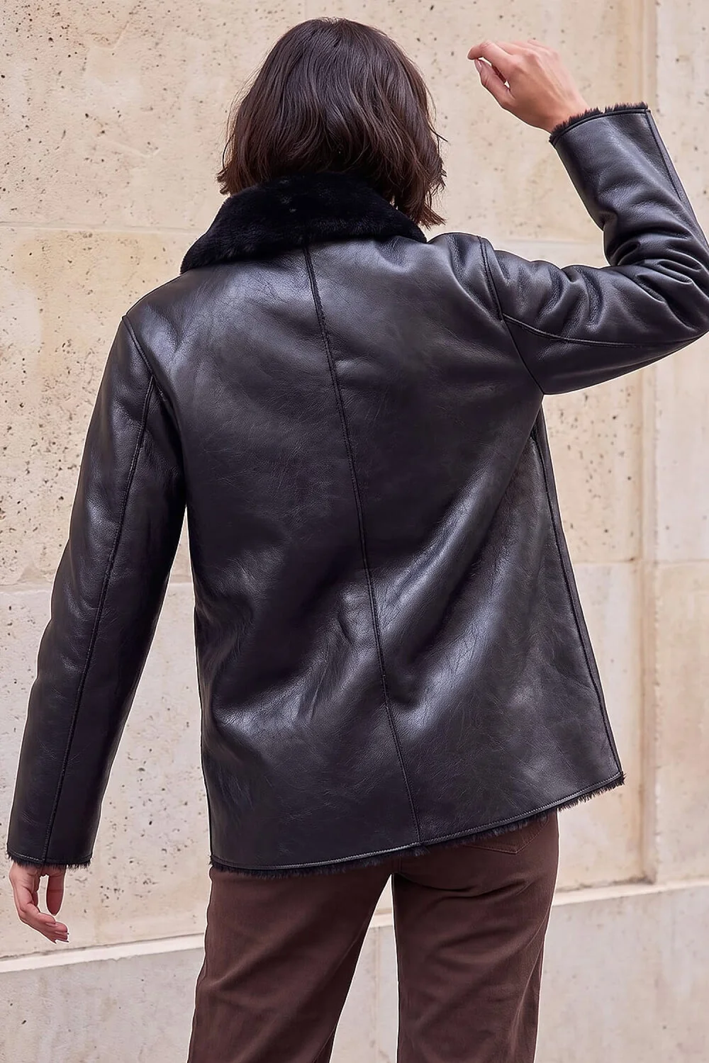 Roman Black Bonded Faux Fur Coat - 12 Image 4