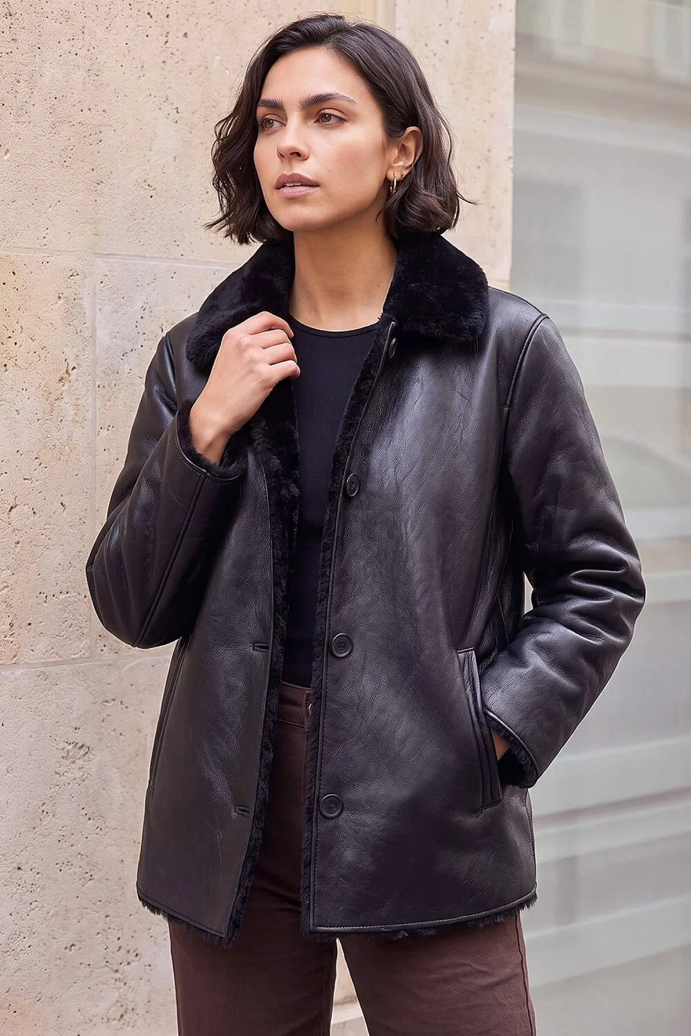Roman Black Bonded Faux Fur Coat - 12 Image 1