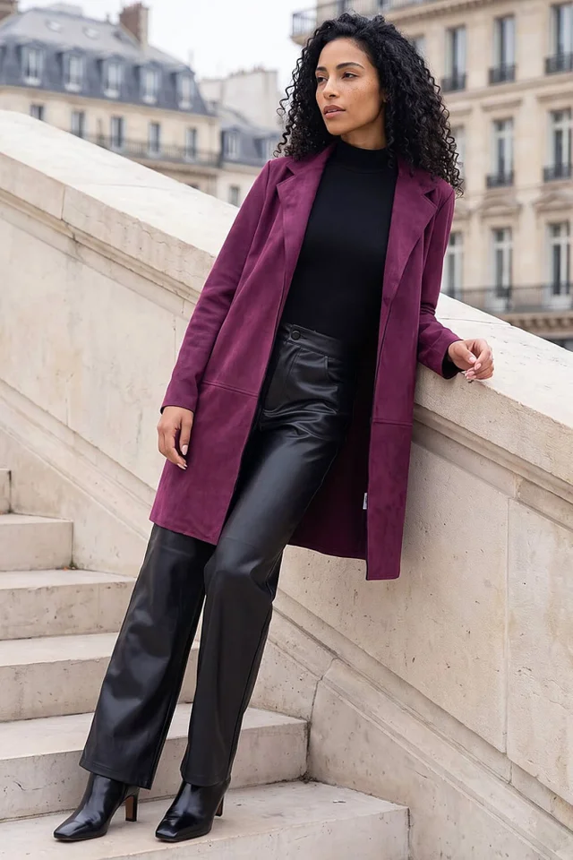 Roman Wine Suedette Longline Jacket