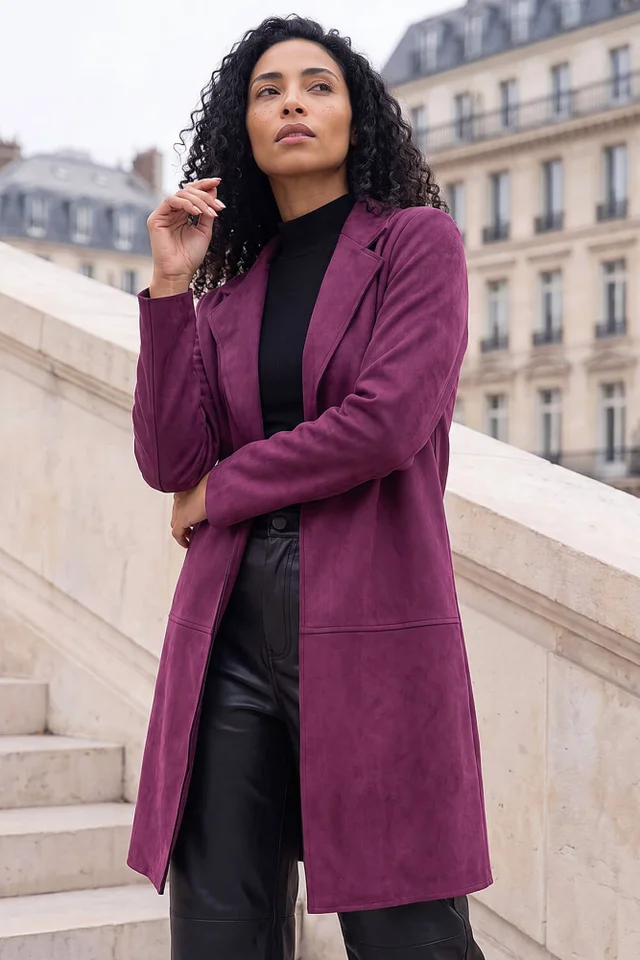 Roman Wine Suedette Longline Jacket