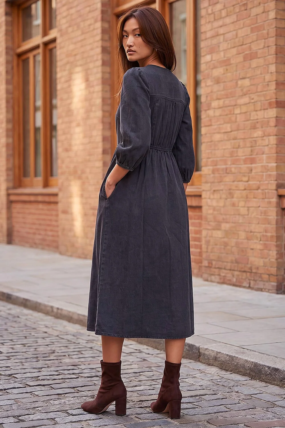 Roman Black Popper Buttoned Midi Dress - 12 Image 3