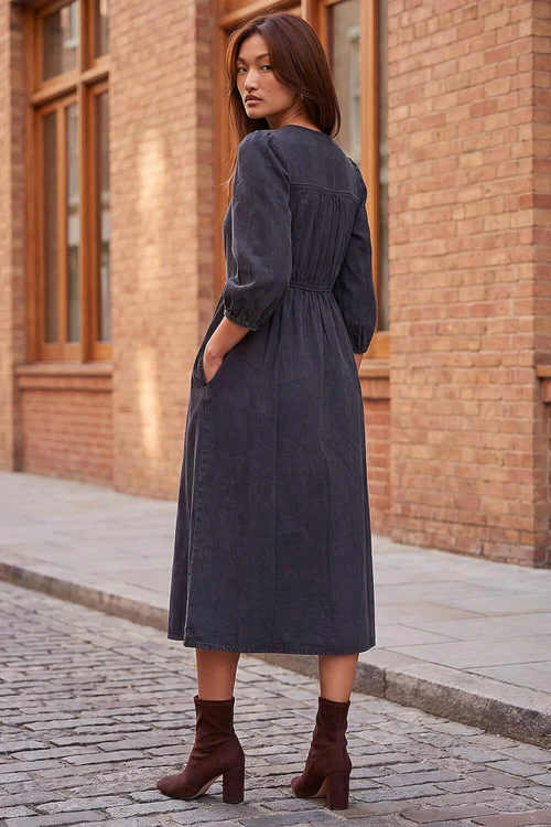 Roman Black Popper Buttoned Midi Dress - 12 Image 3